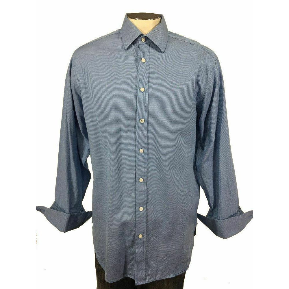 Charles Tyrwhitt Button Shirt 16 White Blue Stripe French Cuffs Dress Mens